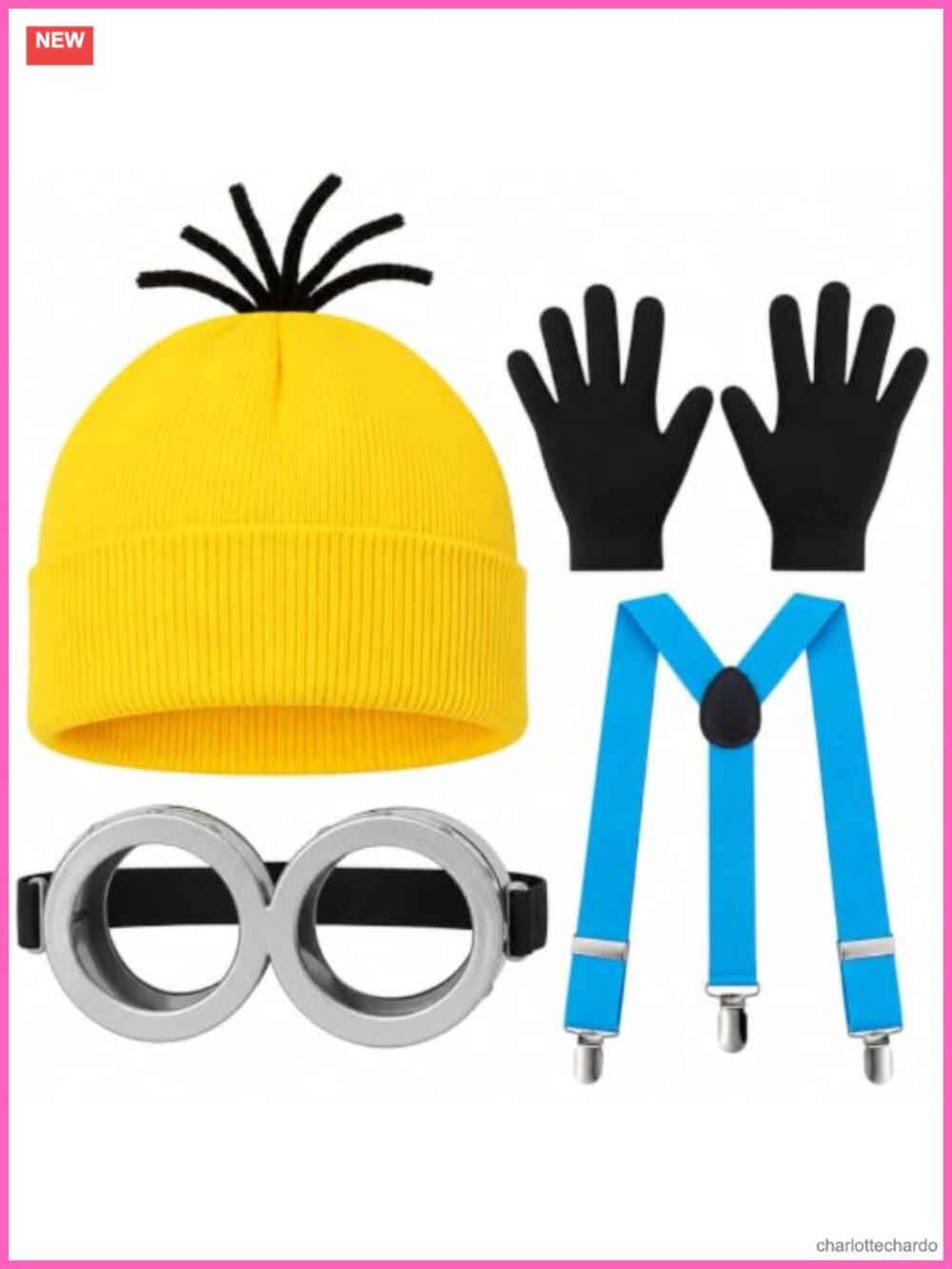 4PCS Costume Accessory Set Beanie Goggles Suspenders Gloves